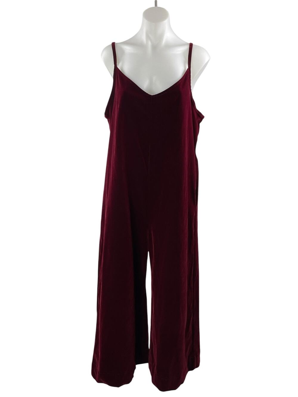 Wildfang Maroon Red Velvet Velour Sleeveless Camisole Wide Leg Romper Jumpsuit M